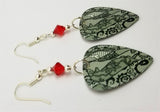 Black Lace Flowers Guitar Pick Earrings with Red Swarovski Crystals