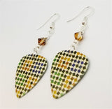 Mosaic Tile Style Print Guitar Pick Earrings with Smoked Topaz Swarovski Crystals