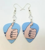 Thumbs Up Guitar Pick Earrings with Clear Swarovski Crystals