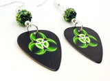 Green and Black Toxic Guitar Pick Earrings with Green Ombre Pave Beads