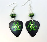 Green and Black Toxic Guitar Pick Earrings with Green Ombre Pave Beads
