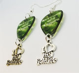 Support Our Troops Camo Guitar Pick Earrings with I Heart My Soldier Charm Dangles