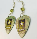 Army Camo Guitar Pick Earrings with Khaki Green Swarovski Crystals
