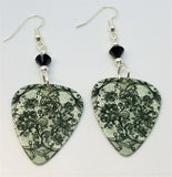 Black Lace Flowers Guitar Pick Earrings with Black Swarovski Crystals