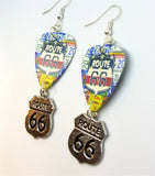 Route 66 Guitar Pick Earrings with Route 66 Charm Dangles