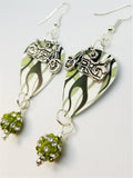 Green Hot Rod Flames Guitar Pick Earrings with Motorcycle Charm Overlay and Pave Bead Dangles