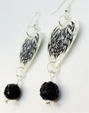 Tribal Design Motorcycle Gas Tank Guitar Pick Earrings with Black Pave Bead Dangles