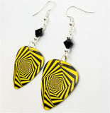 Yellow and Black Spiral Guitar Pick with Black Swarovski Crystals