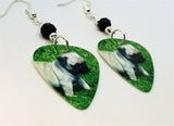 Pug Puppy Guitar Pick Earrings with Black Pave Beads