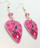 Cherries and Hearts Guitar Pick Earrings with Pink Swarovski Crystals
