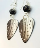 Black and White Music Notes Guitar Pick Earrings with Black Ombre Pave Beads