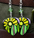 Sun and Trees Guitar Pick Earrings with Green Swarovski Crystals