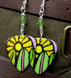 Sun and Trees Guitar Pick Earrings with Green Swarovski Crystals