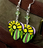 Sun and Trees Guitar Pick Earrings with Green Swarovski Crystals