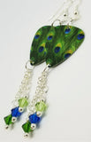 Peacock Guitar Pick Earrings with Swarovski Crystal Dangles