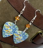 Flowers and Fans Origami Paper Style Guitar Pick Earrings with Orange Swarovski Crystals