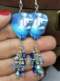 Mermaid Half Out of Water Guitar Pick Earrings with Cascading Swarovski Crystal Dangles