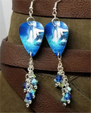 Mermaid Half Out of Water Guitar Pick Earrings with Cascading Swarovski Crystal Dangles