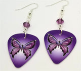 Purple Butterfly Guitar Pick Earrings with Amethyst Swarovski Crystals