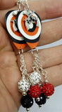 Crossed Guns Charm Overlay Guitar Pick Earrings with Pave Bead Dangles