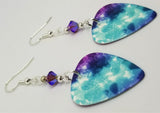 Purple and Blue Starry Guitar Pick Earrings with Purple AB Swarovski Crystals