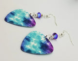 Purple and Blue Starry Guitar Pick Earrings with Purple AB Swarovski Crystals