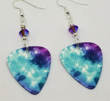 Purple and Blue Starry Guitar Pick Earrings with Purple AB Swarovski Crystals