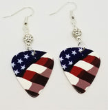 CLEARANCE American Flag Guitar Pick Earrings with White Pave Beads