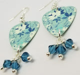 Blue Flowered Guitar Pick Earrings with Blue Swarovski Crystal Dangles