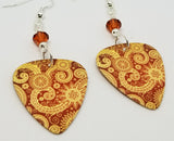 Burnt Red Paisley Pattern Guitar Pick Earrings with Indian Red Swarovski Crystals