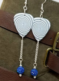 Black and White Spiral Guitar Pick Earrings with Capri Blue Pave Bead Dangles
