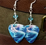Anime Mermaid Guitar Pick Earrings with Light Turquoise Swarovski Crystals