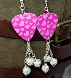 Pink Hearts Guitar Pick Earrings with White AB Pave Bead Dangles