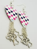 MultiColor Hearts Guitar Pick Earrings with Heart Charm Dangles