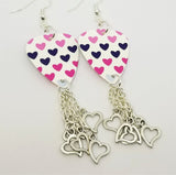 MultiColor Hearts Guitar Pick Earrings with Heart Charm Dangles