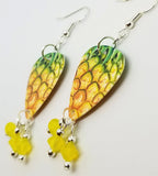Pineapple Guitar Pick Earrings with Yellow Opal Swarovski Crystal Dangles