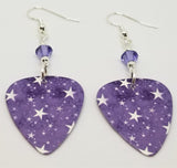 Purple Starry Guitar Pick Earrings with Purple Swarovski Crystals