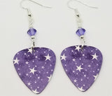 Purple Starry Guitar Pick Earrings with Purple Swarovski Crystals