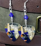 Without Music Life Would Be Flat Acoustic Guitar Pick Earrings with Blue Swarovski Crystals