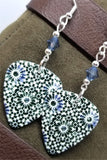 Blue Flower Mosaic Tile Patterned Guitar Pick Earrings with Blue Swarovski Crystals