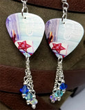 Christmas Morning Scene Guitar Pick with Swarovski Crystal Dangles