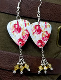 Christmas Bulbs and Snowflakes Guitar Pick with Gold Swarovski Crystal Dangles