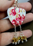 Christmas Bulbs and Snowflakes Guitar Pick with Gold Swarovski Crystal Dangles