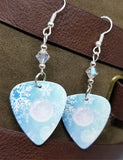 Snowflakes Light Blue Guitar Pick with Clear AB Swarovski Crystals