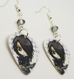 J-Pop Guitar Player Guitar Pick Earrings with Gray Swarovski Crystals