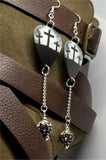 Three Crosses Guitar Pick Earrings with Black Ombre Pave Bead Dangles