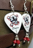 Skull and Crossbones Tattoo Style Guitar Pick Earrings with Red Swarovski Crystal Dangles