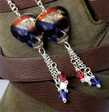 Skull with Puerto Rican Flag Guitar Pick Earrings with Swarovski Crystal Dangles
