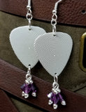 Concentric Black Line Circles Guitar Pick with Purple Swarovski Crystal Dangles