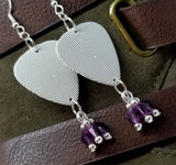 Concentric Black Line Circles Guitar Pick with Purple Swarovski Crystal Dangles